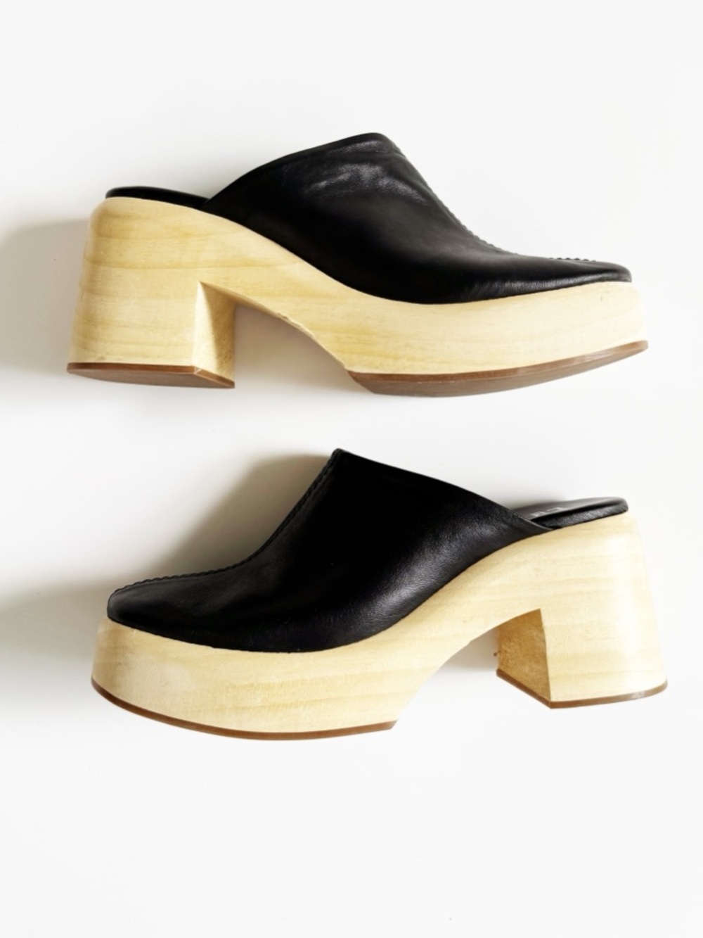 E8 By MIISTA Roberta Wooden Platform Clog In Black Leather | 39 - Picture 2 of 11